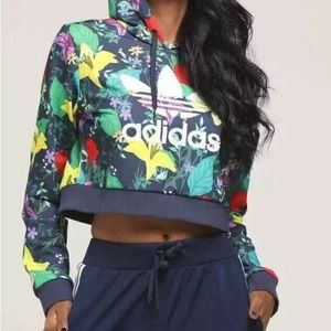 Cropped Floral Adidas Hoodie